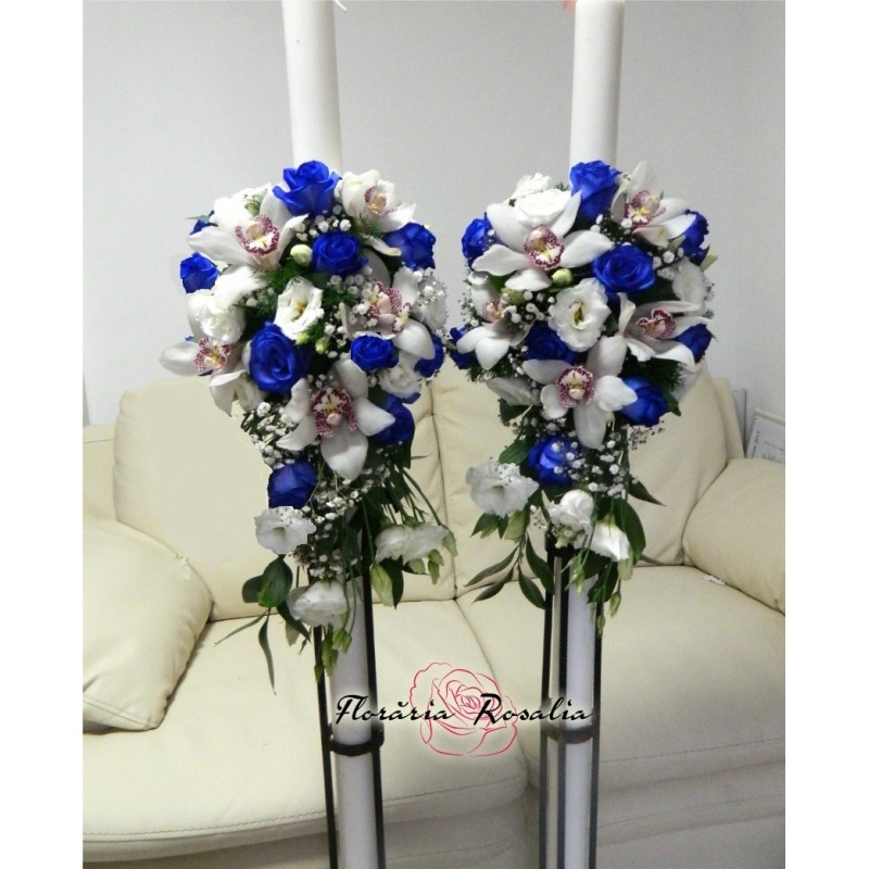 Lumanari cu trandafiri albastri si orhidee