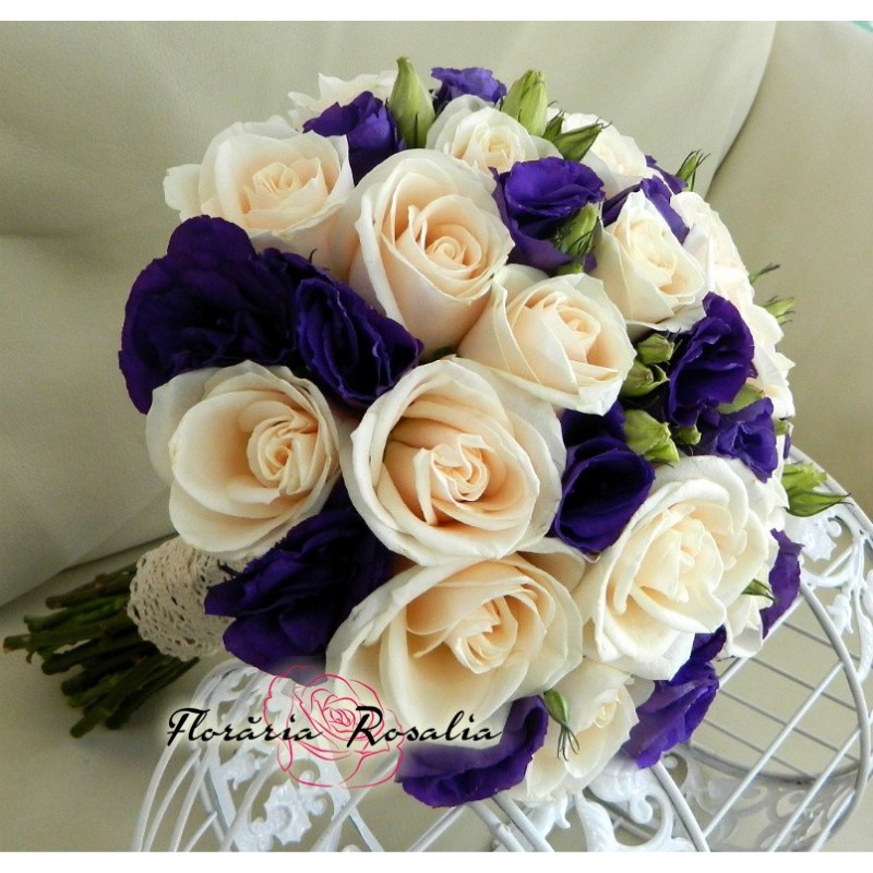 Buchet trandafiri si eustoma