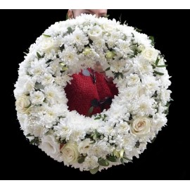 Coronita funerara cu trandafiri si crizanteme
