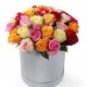 Cutie rotunda cu 25 trandafiri multicolori