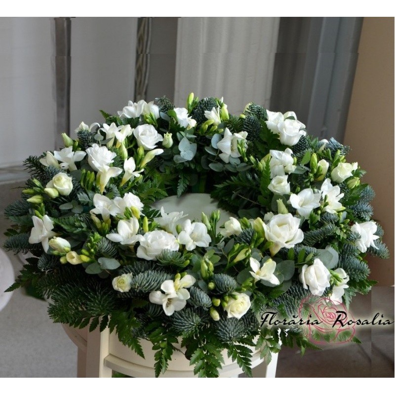 Coronita funerara cu frezii si eustoma