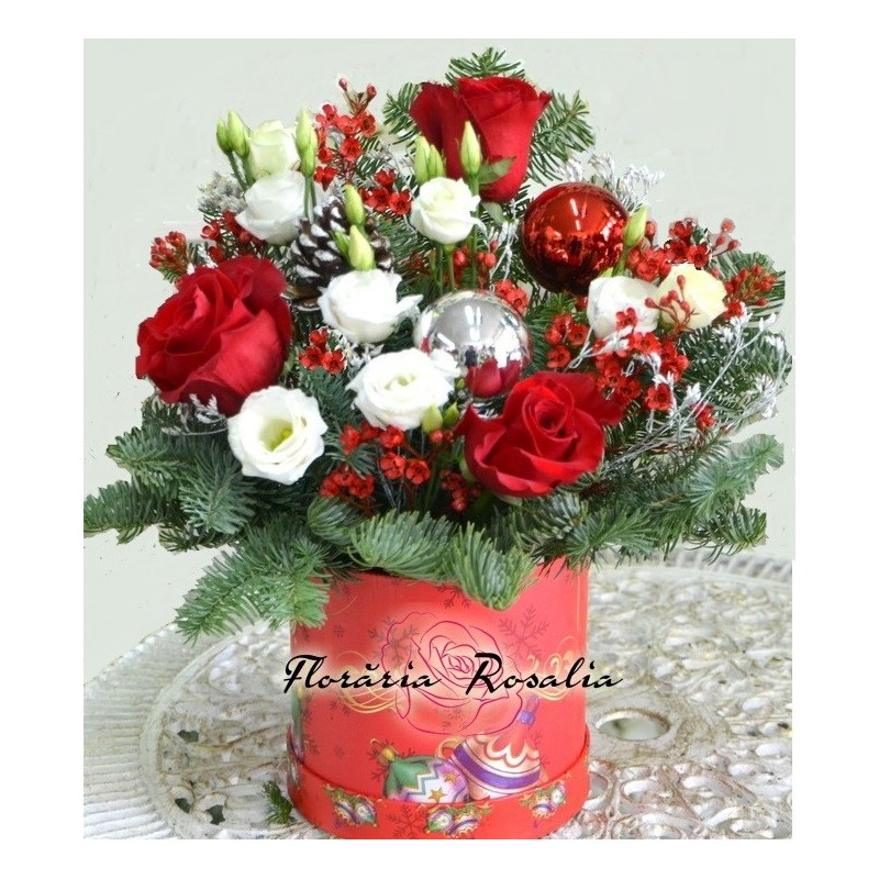 Cutie cu trandafiri si eustoma