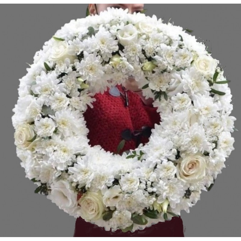 Coronita funerara cu trandafiri si crizanteme