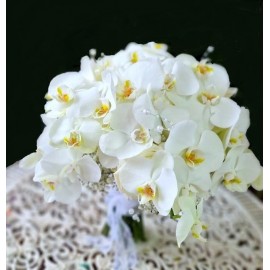 Buchet cu trandafiri si orhidee phalaenopsis