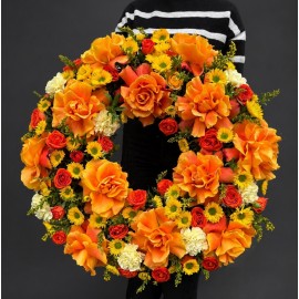 Coroană funerară premium cu trandafiri portocalii