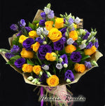 Buchet trandafiri galbeni si lisianthus