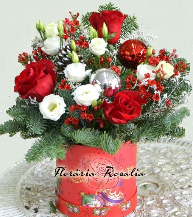 Cutie cu trandafiri si eustoma