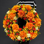 Coroană funerară premium cu trandafiri portocalii